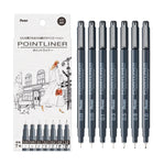 Pentel Point Liner BLACK 7 pcs set