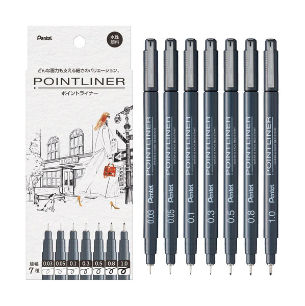 Pentel Point Liner BLACK 7 pcs set